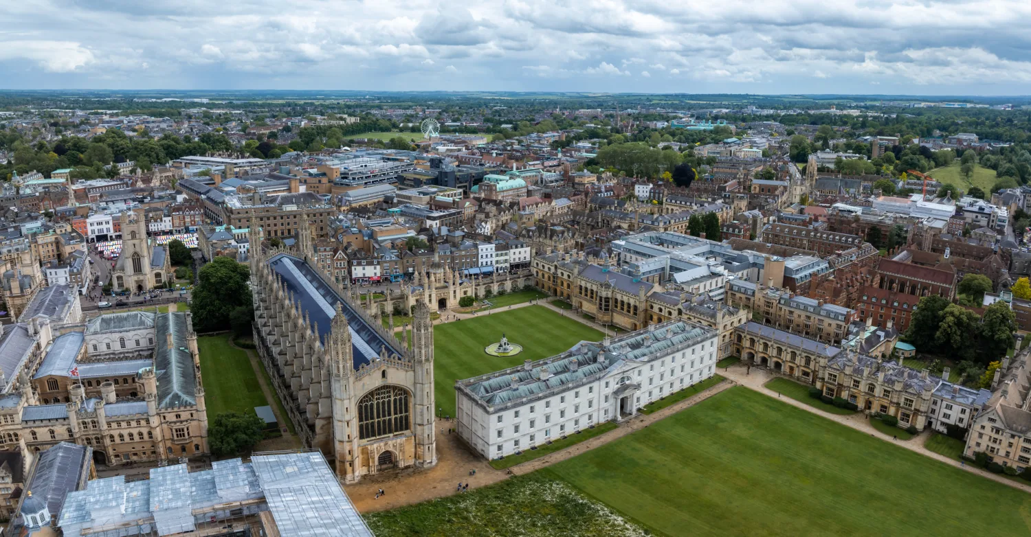 Aerial shot of University of Cambridge Campus