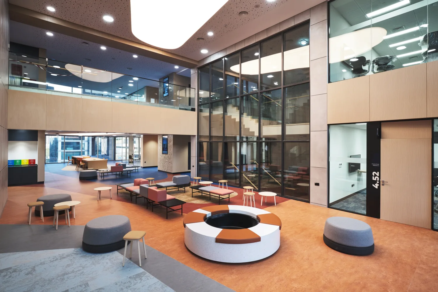 University Wollongong Dubai common area with desks and chairs.