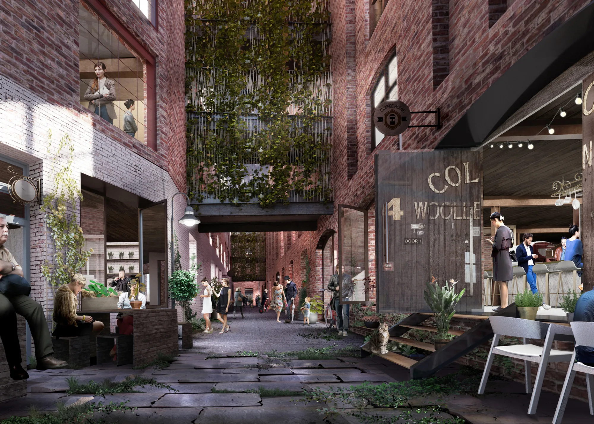 CGI: bars and walkway between buildings