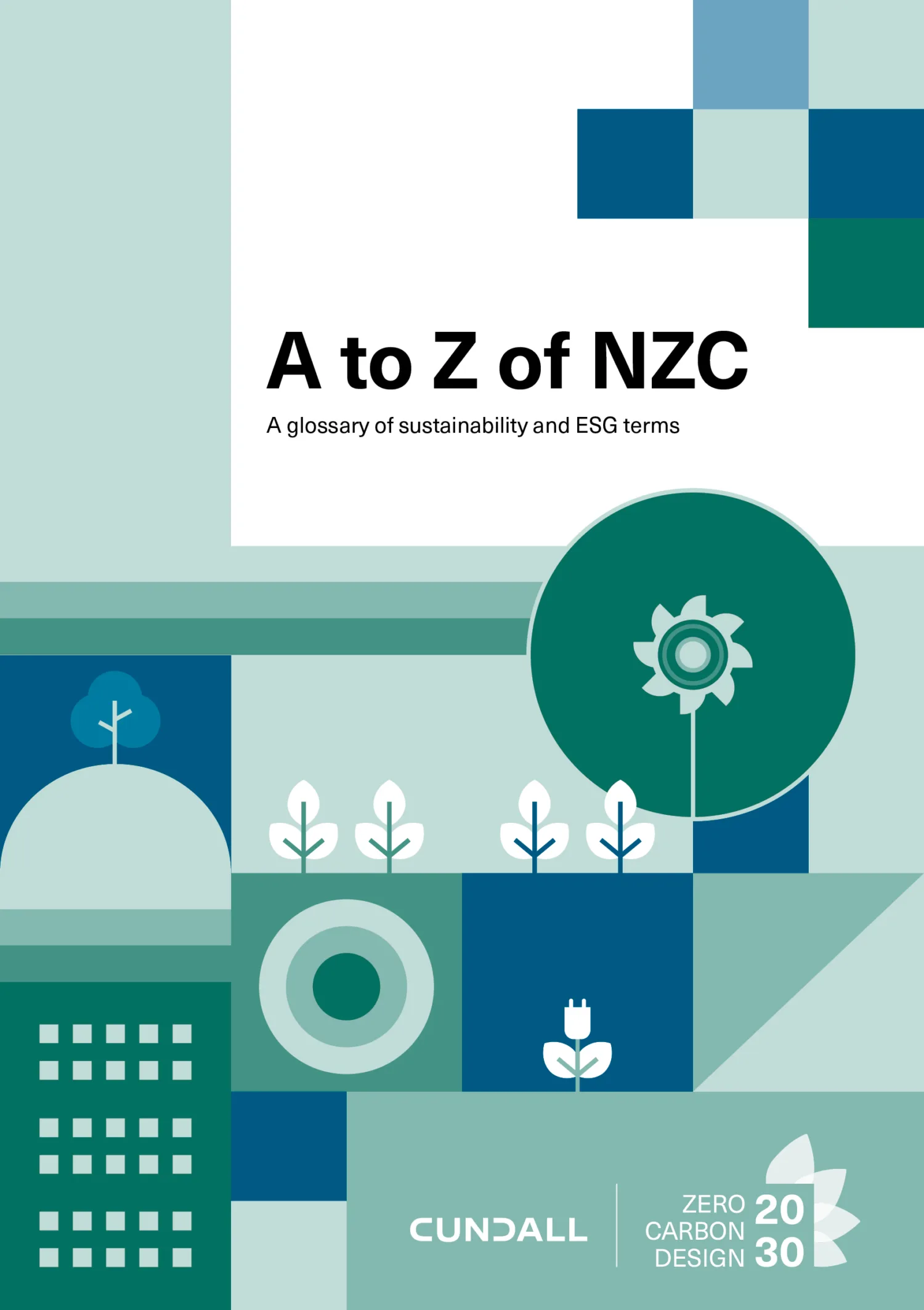 Illustration on the cover of A-Z of NZC in shades of green and blue