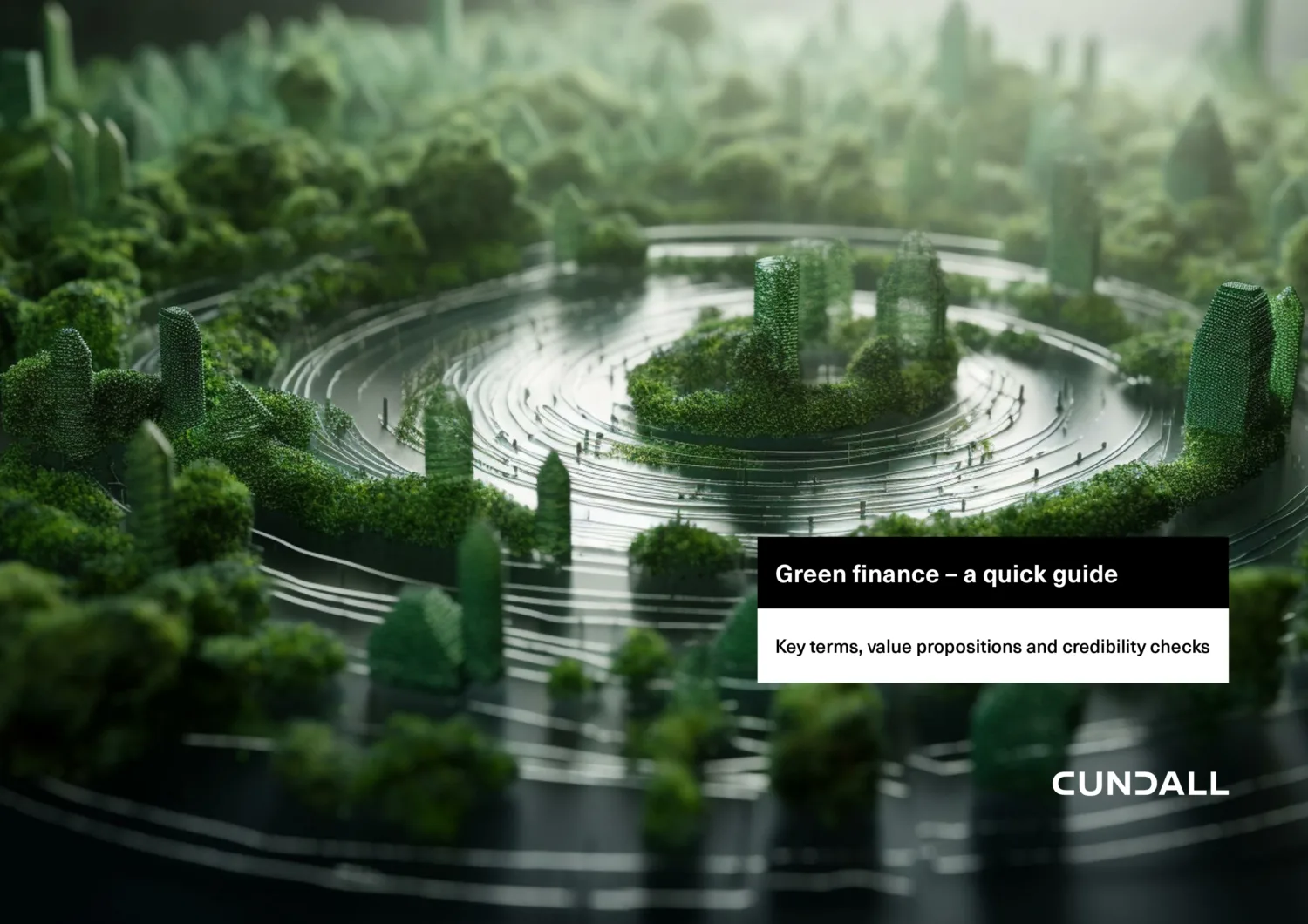 Green finance a quick guide cover image with water and green moss city