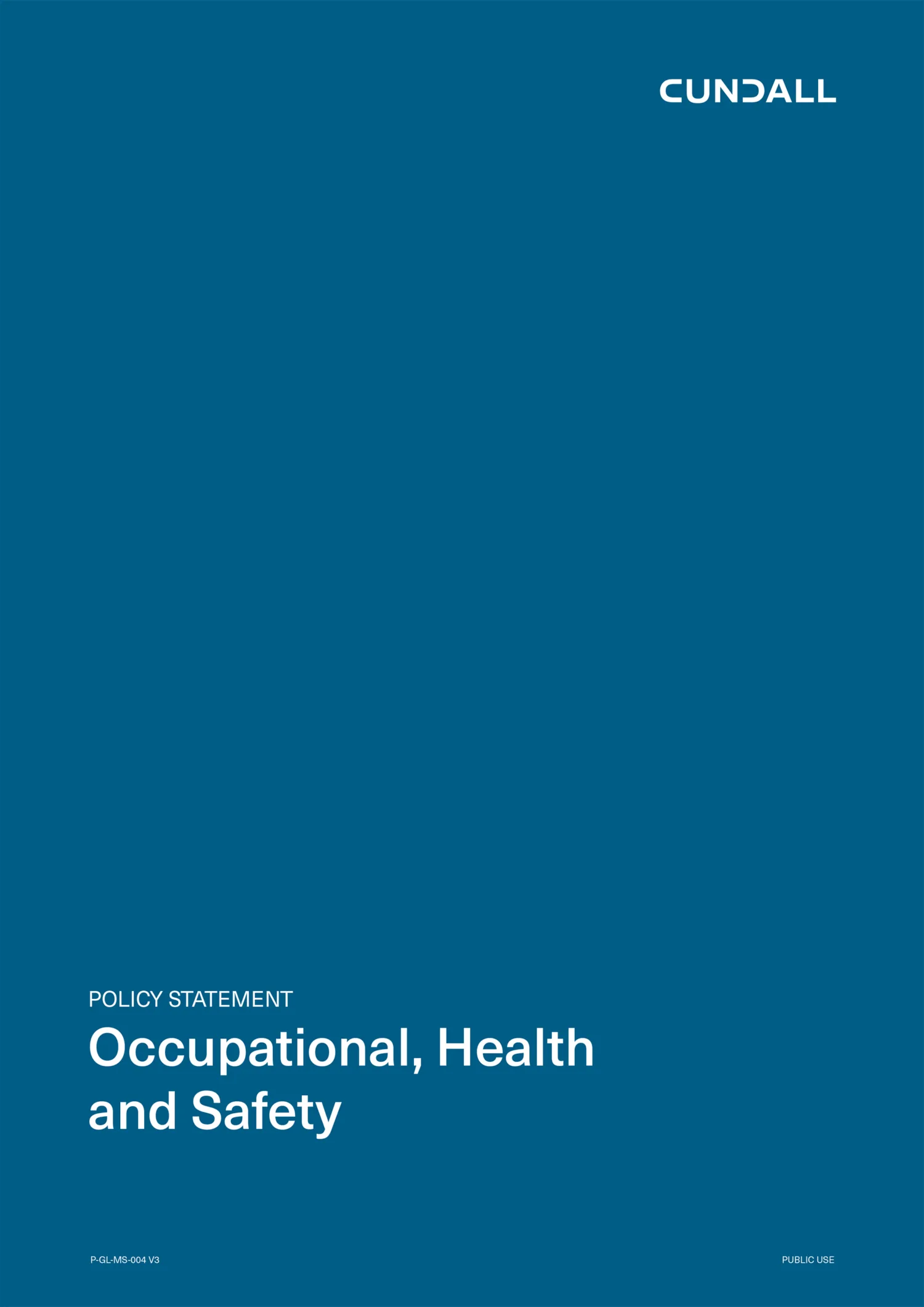 Cover page with Cundall logo and the title “Occupational, Health and Safety Policy Statement” on a blue background.