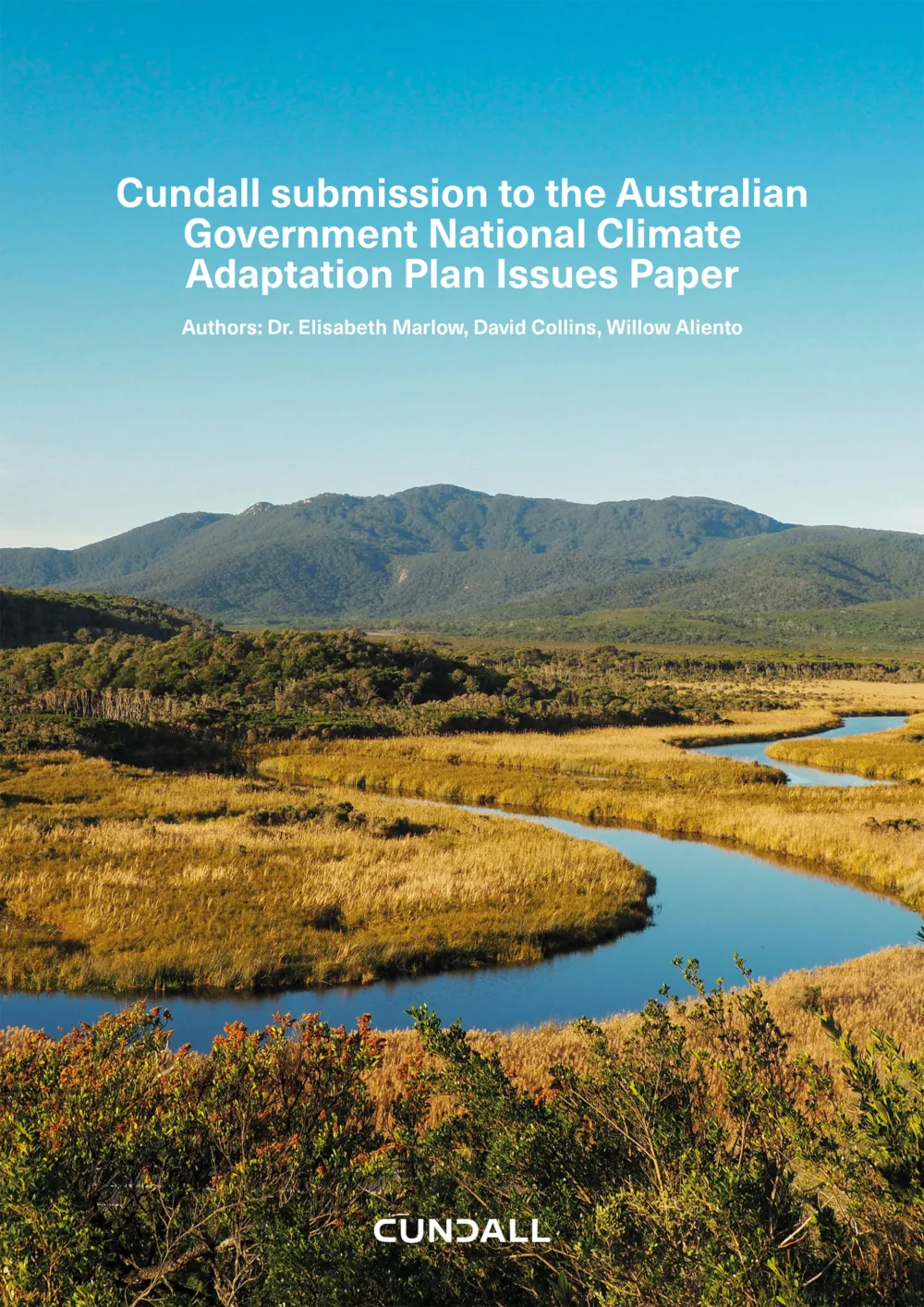 Document cover image with title, authors, Cundall logo and a river running through grassland with hills in the background