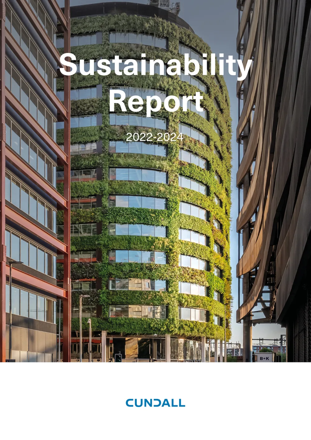 Building on cover of our Sustainability report with Cundall logo
