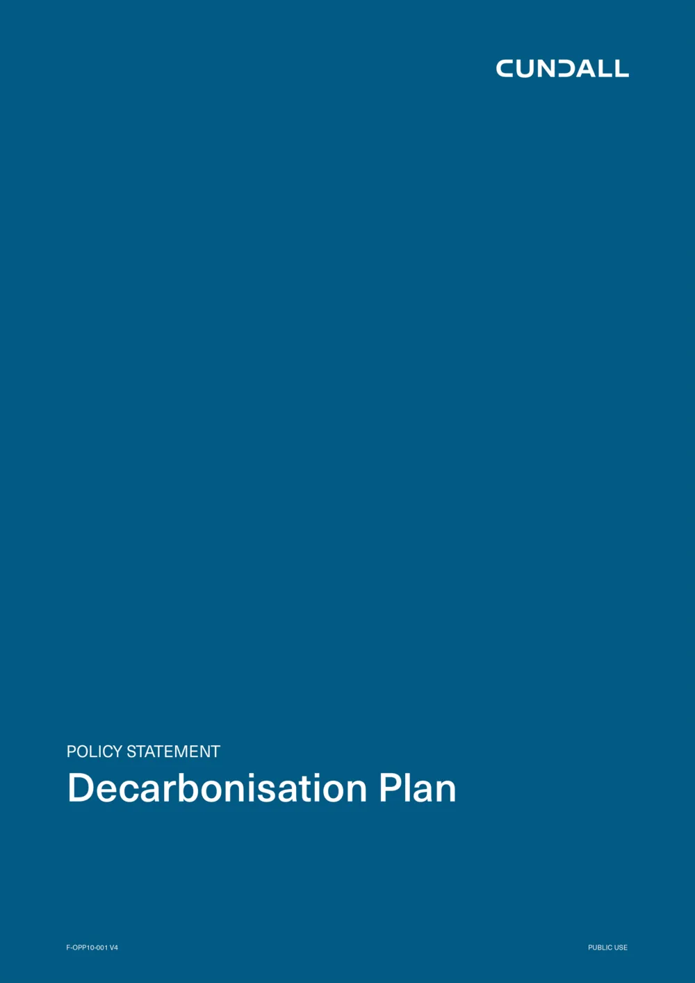 Dark blue document coverw stating 'Policy Statement - Decarbonisation Plan' Cundall.
