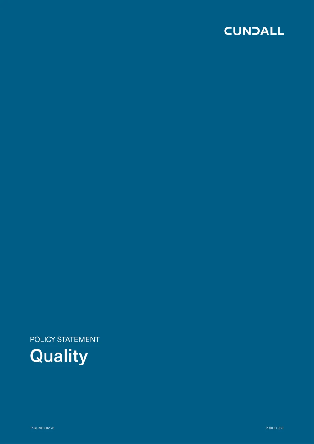 Cundall Information Security Policy Statement cover page with white text and logo on a blue background.