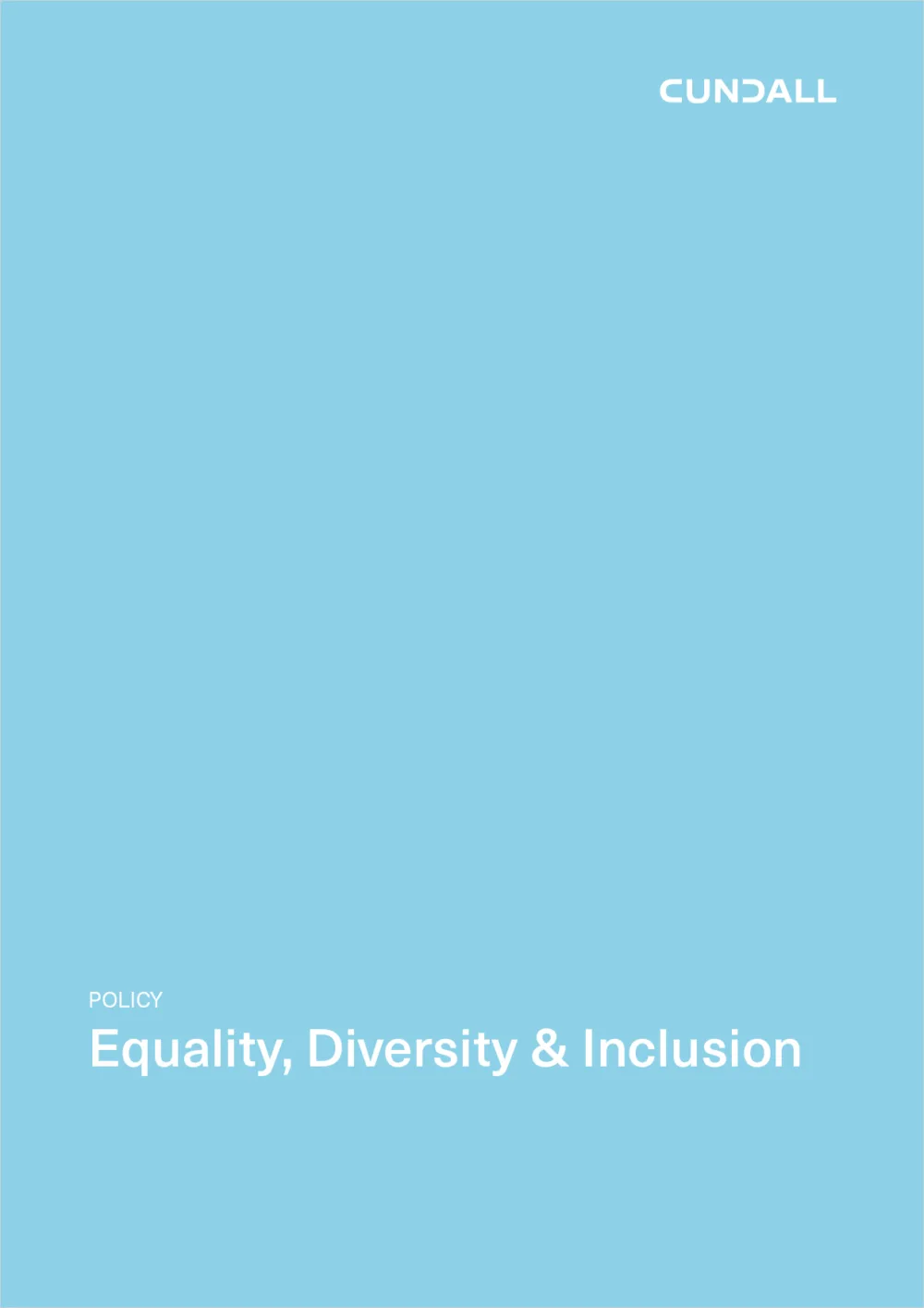 Light  blue document cover with white Cundall logo top right and the document title Equality, Diversity and Inclusion Policy