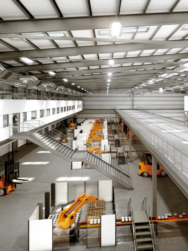 Interior of machinery in a warehouse at Akzo Nobel, Project Fresco