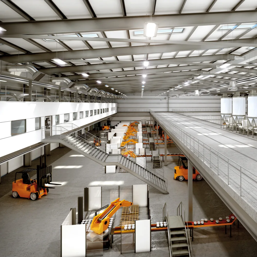 Interior of machinery in a warehouse at Akzo Nobel, Project Fresco