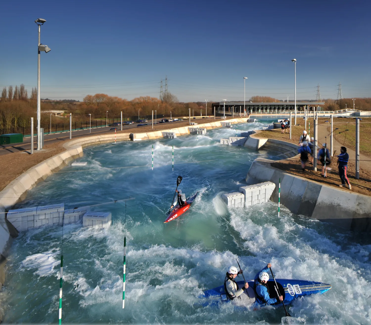 Participants trying out the temporary rowing course for the 2012 London Olympics.