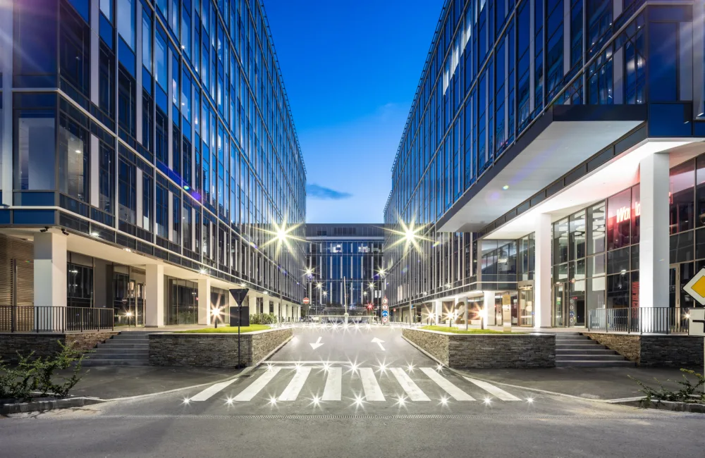 Expo Business Park Portland Trust exterior entrance with glass façade