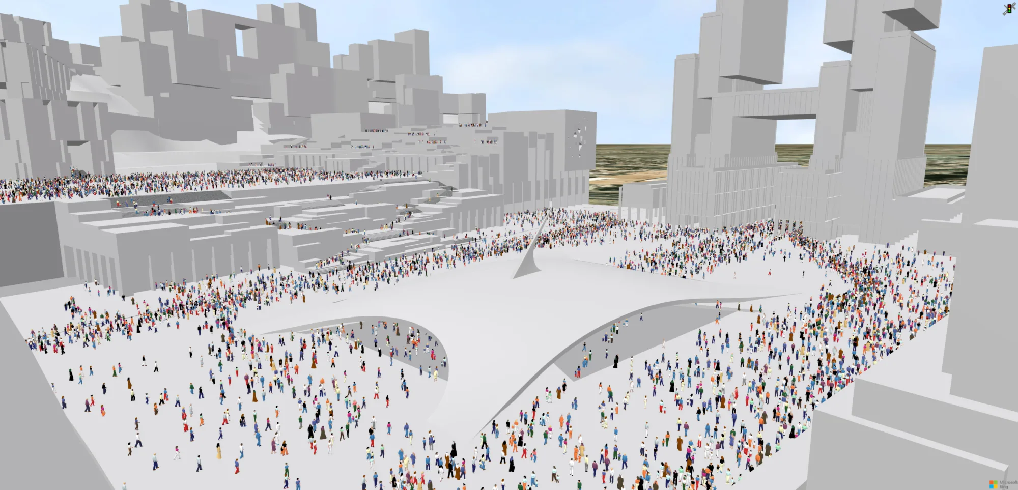 Pedestrian modelling of a city centre with buildings and streets