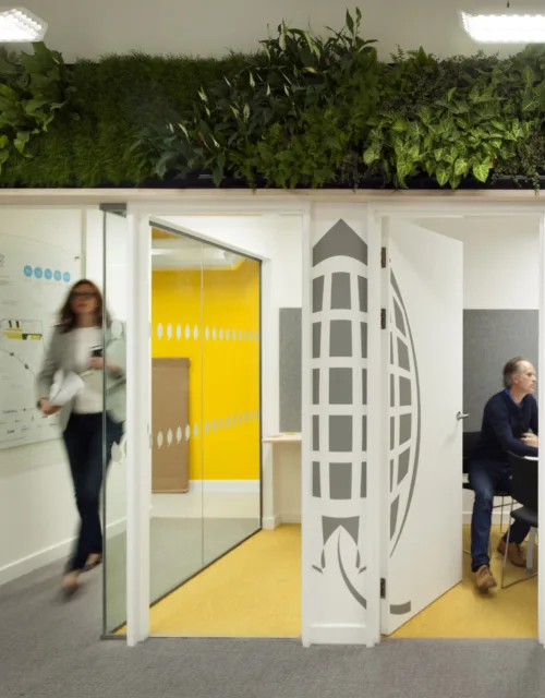 UKGBC office interior with living wall around meeting room area
