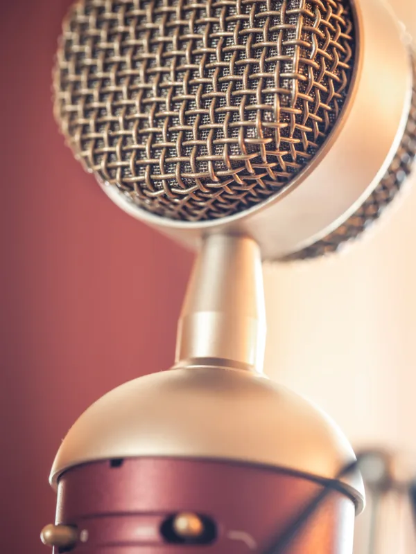 Close up shot of a vintage microphone.