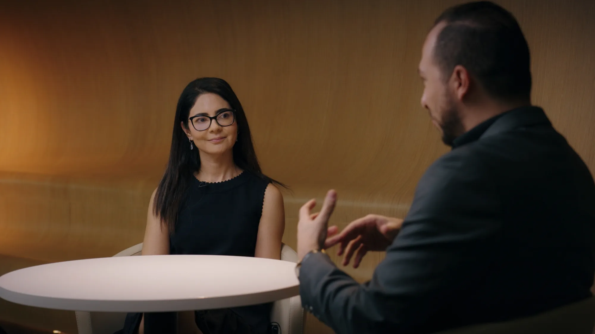 Nazly Asadollahpour being interviewed by Mario Saab in the MAF office.