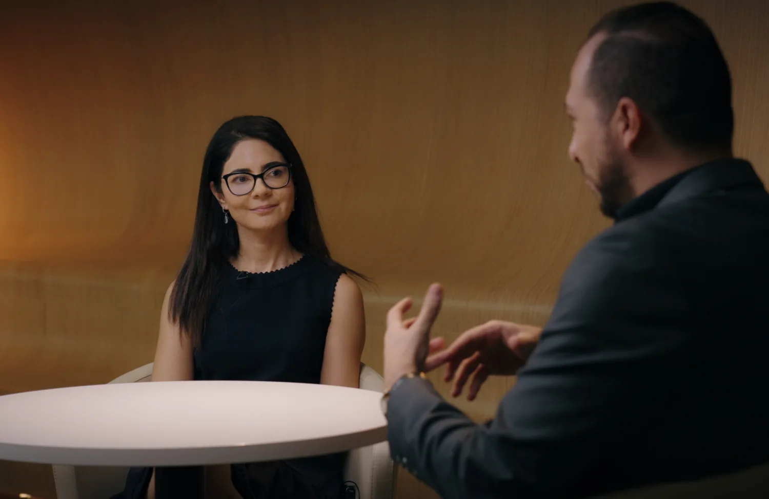 Nazly Asadollahpour being interviewed by Mario Saab in the MAF office.