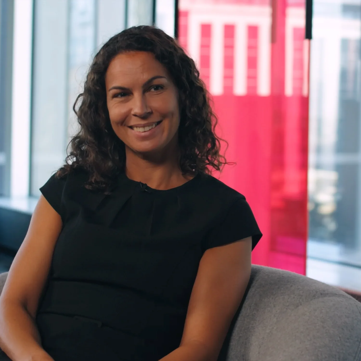 Sarah French smiling with Mario Saab during the recording of our Cundall Conversations Sustainability campaign