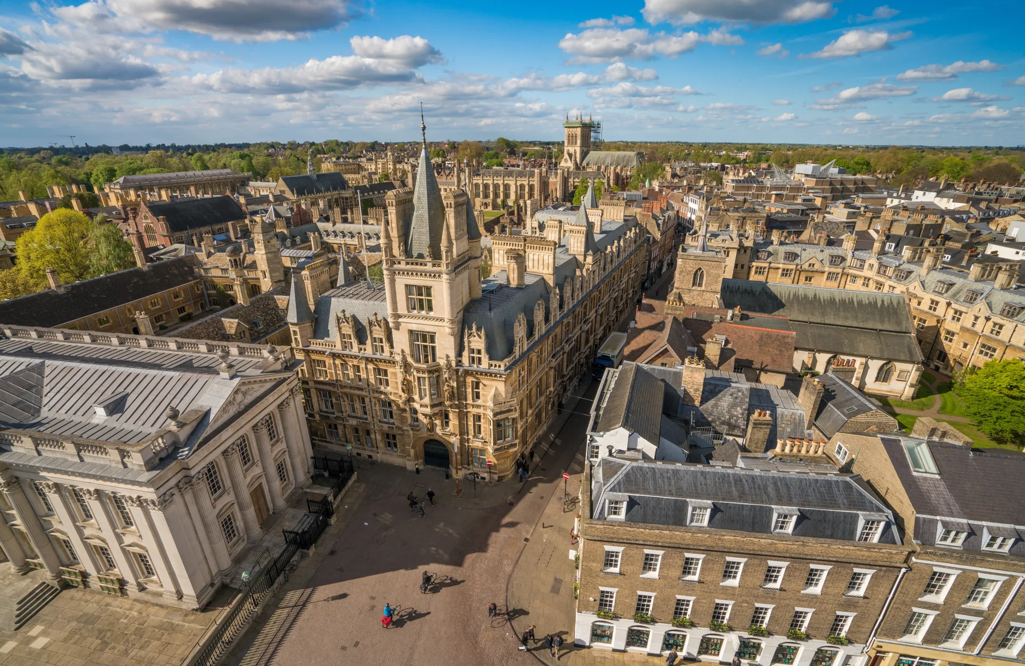 Aerial panorama shot of Cambridge in UK