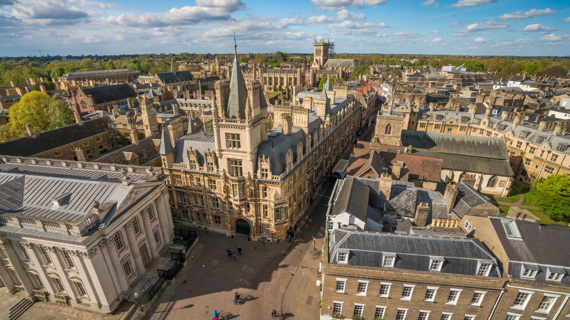 Aerial panorama shot of Cambridge in UK