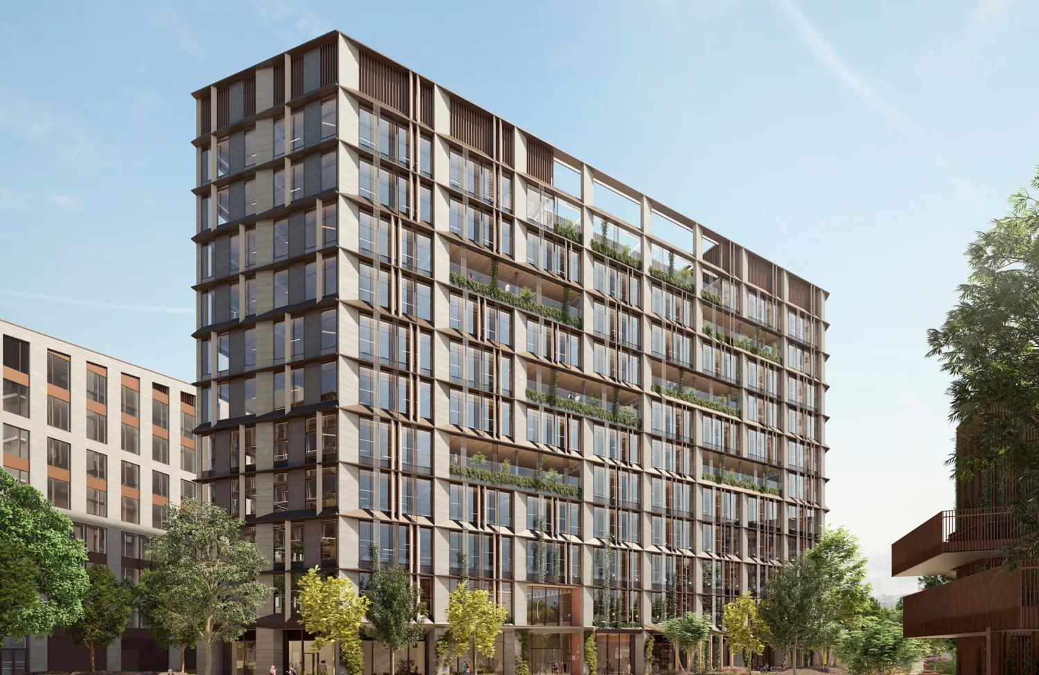 CGI of 9 Wellington Place and surrounding green space