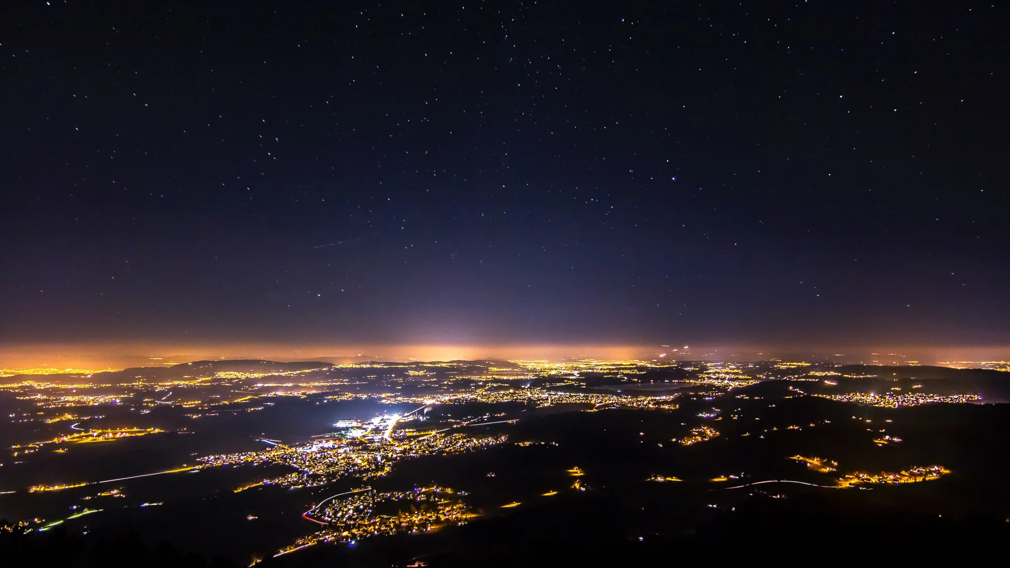 Arial view of city lights at night
