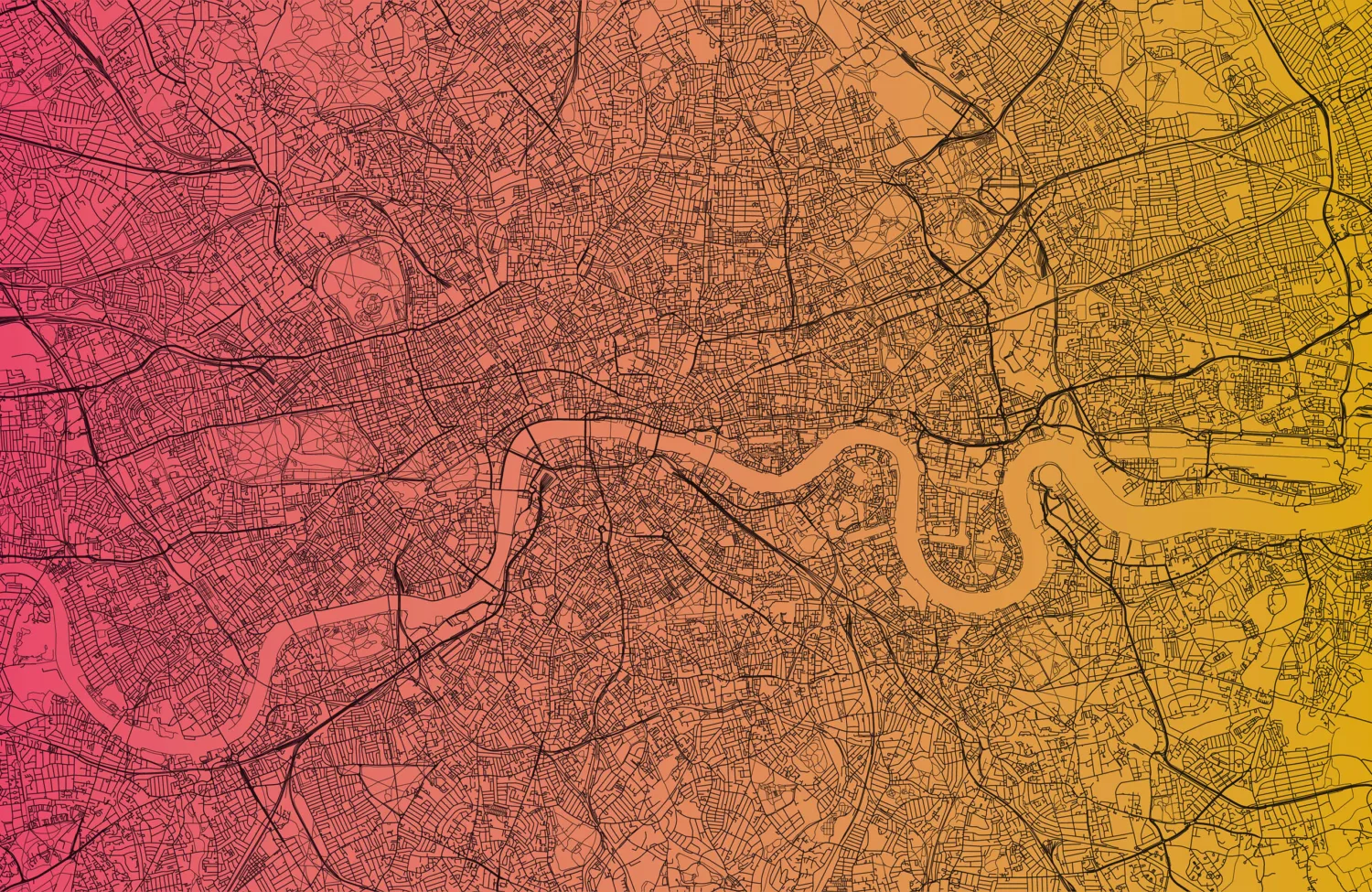 Arial view of london with red yellow hue overlaid