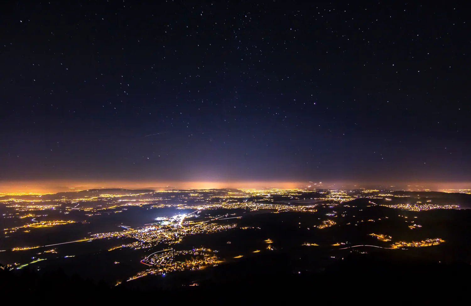 Arial view of city lights at night