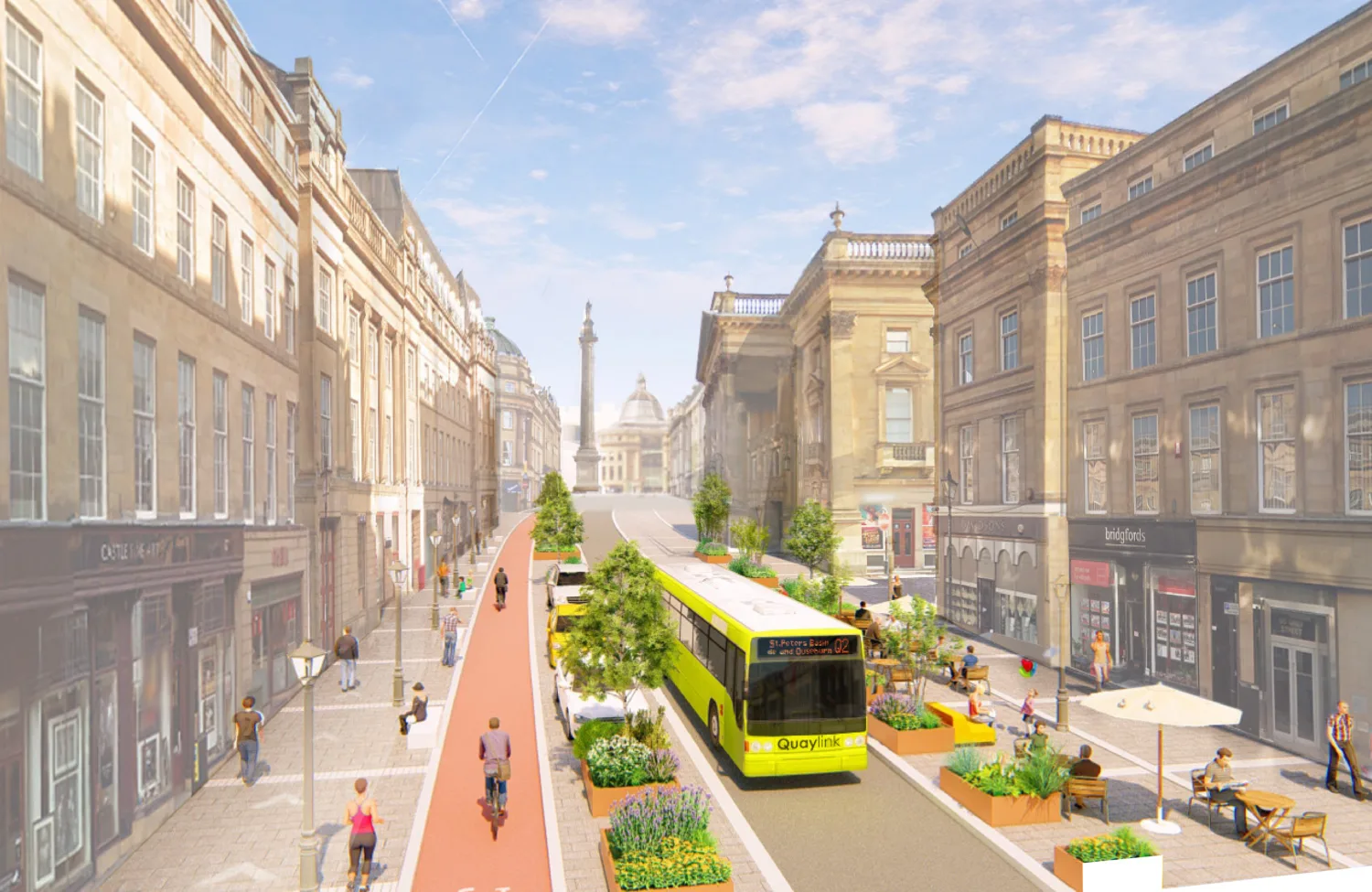 A render of an Edinburgh street with pedestrians and cyclists prioritised