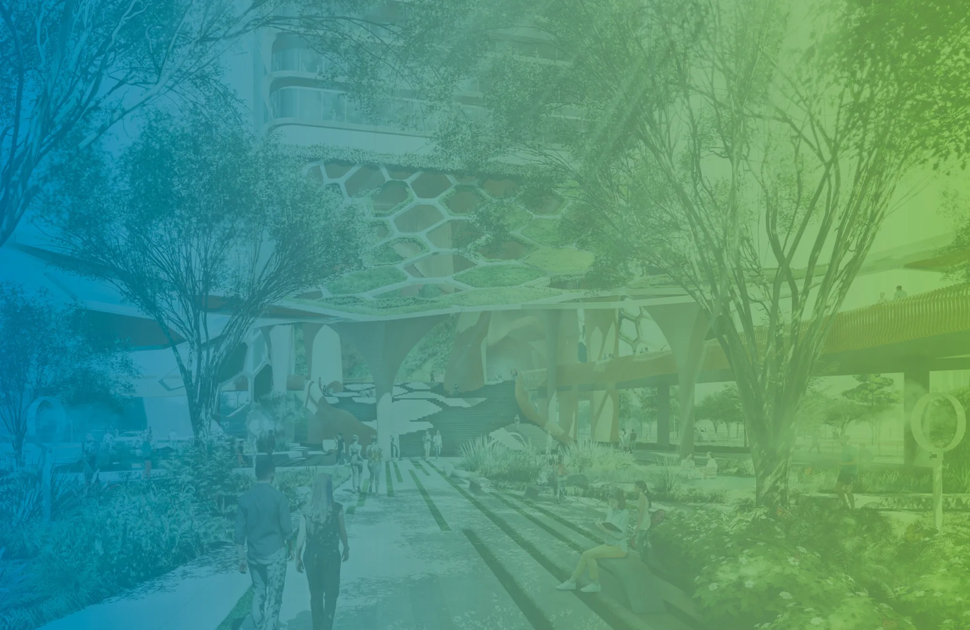 Blue to green gradient overlaid on a project render